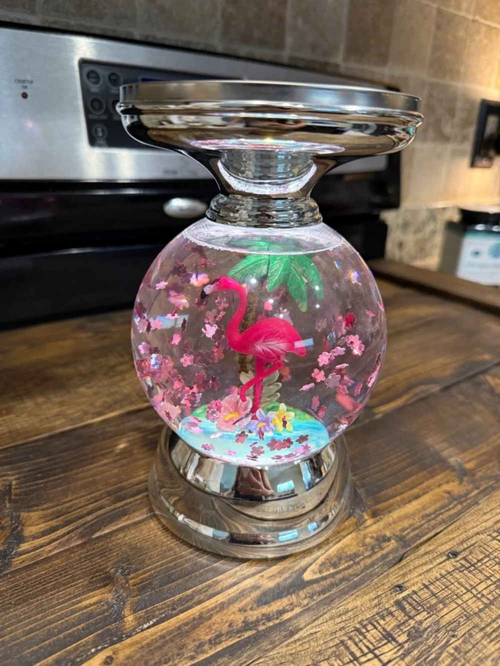 Bath and Body Works Pink Flamingo Glass Globe Candle Holder- 3 Wick - Picture 3 of 5